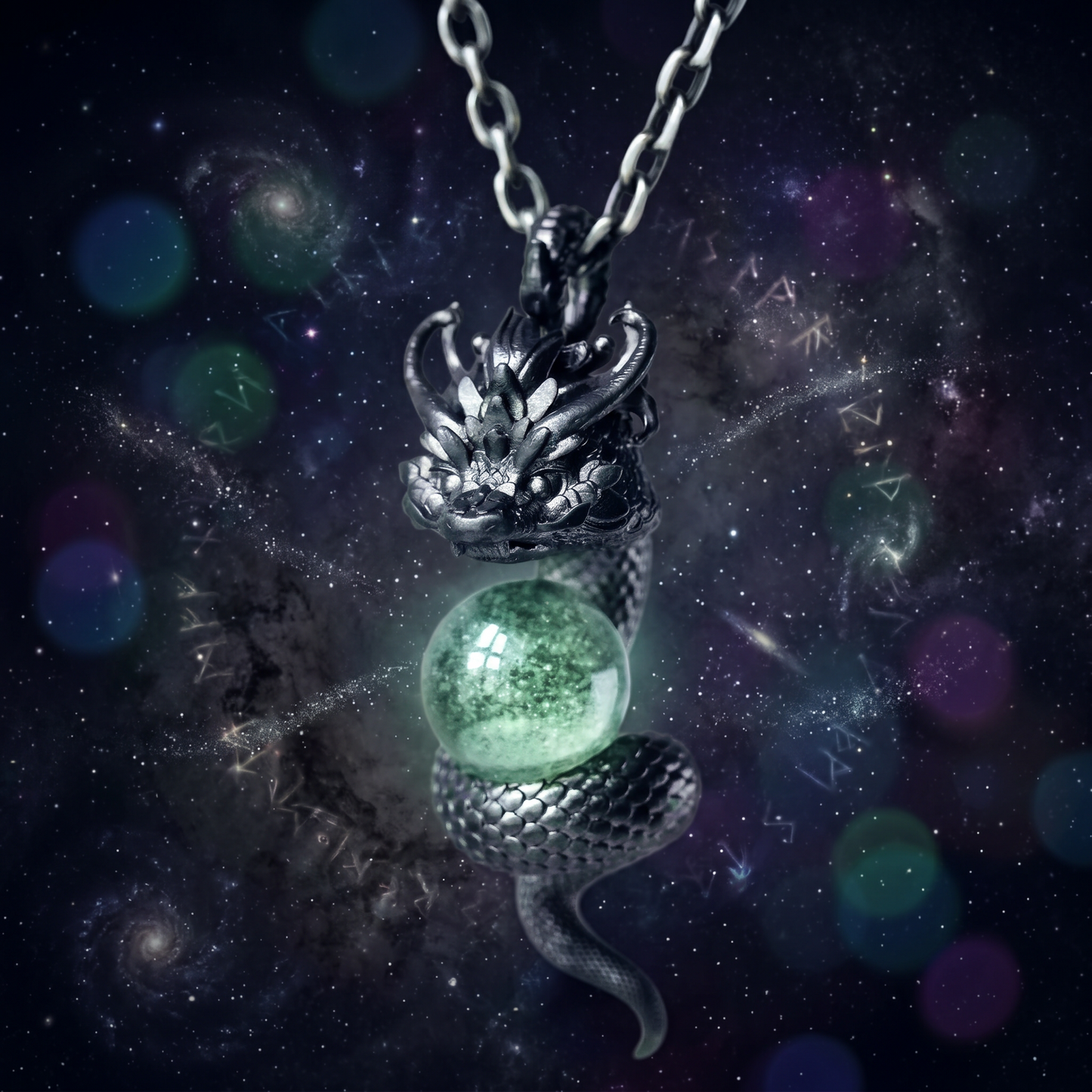 s925 Sterling Silver Snake Dragon Charm Phantom Quartz Pendant and Necklace