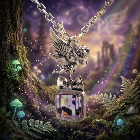 s925 Sterling Silver Little Angel Pendant with Amethyst Gemstone Cute Bow Necklace