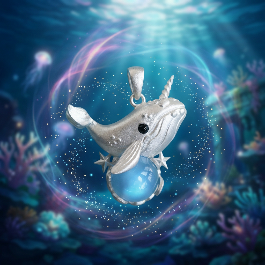 s925 Sterling Silver Narwhal Whale Crystal Pendant and Necklace