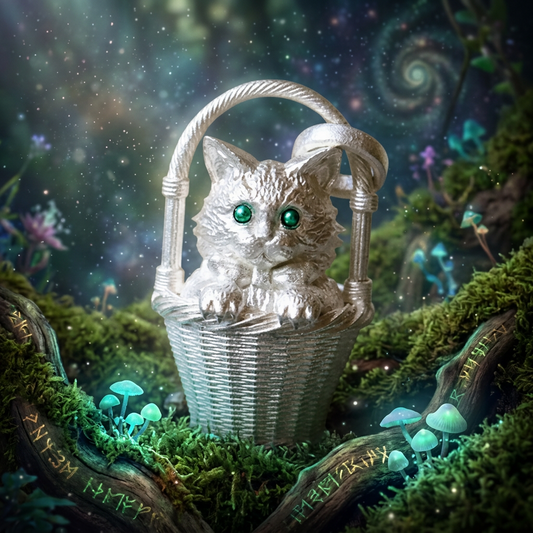 s925 Sterling Silver Cute Kitty Cat in Basket Pendant Necklace