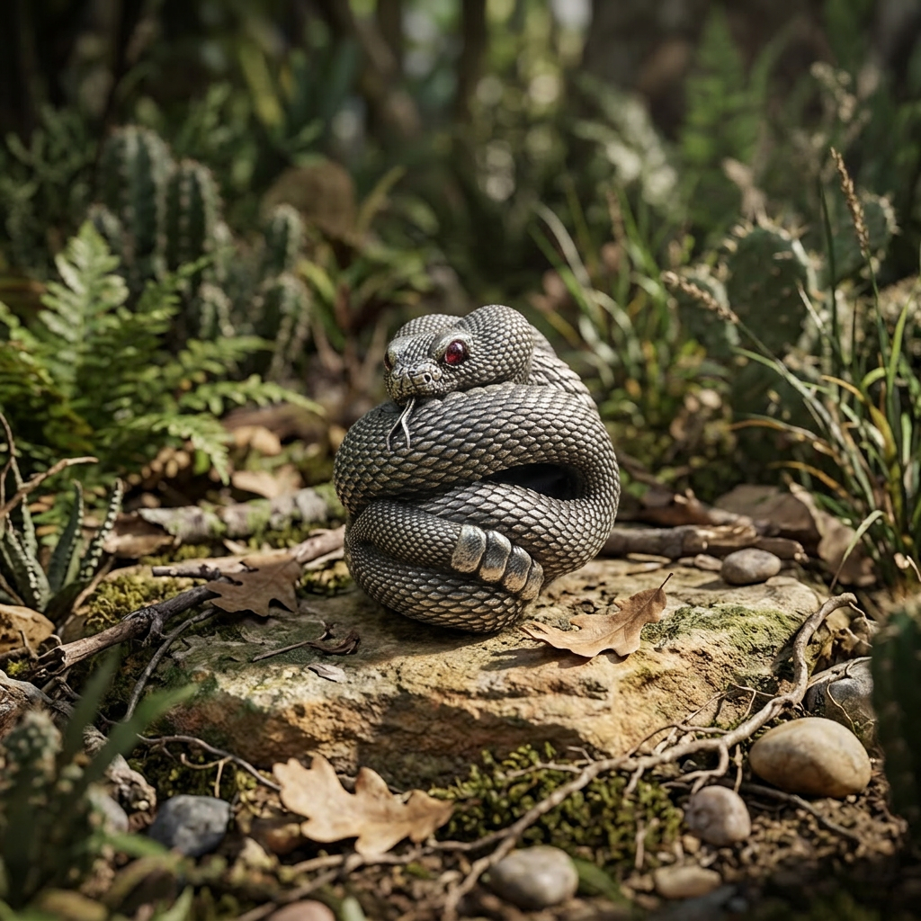 s925 Sterling Silver Detailed Rattlesnake Snake Pendant