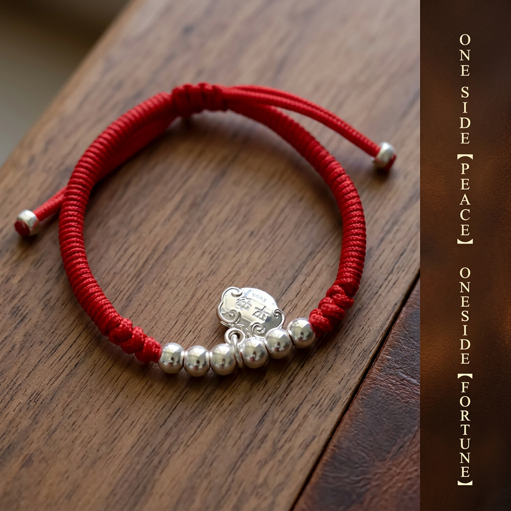 999 Fine Solid Silver Ruyi Fortune Lock Charm Weaving Cord Bracelet