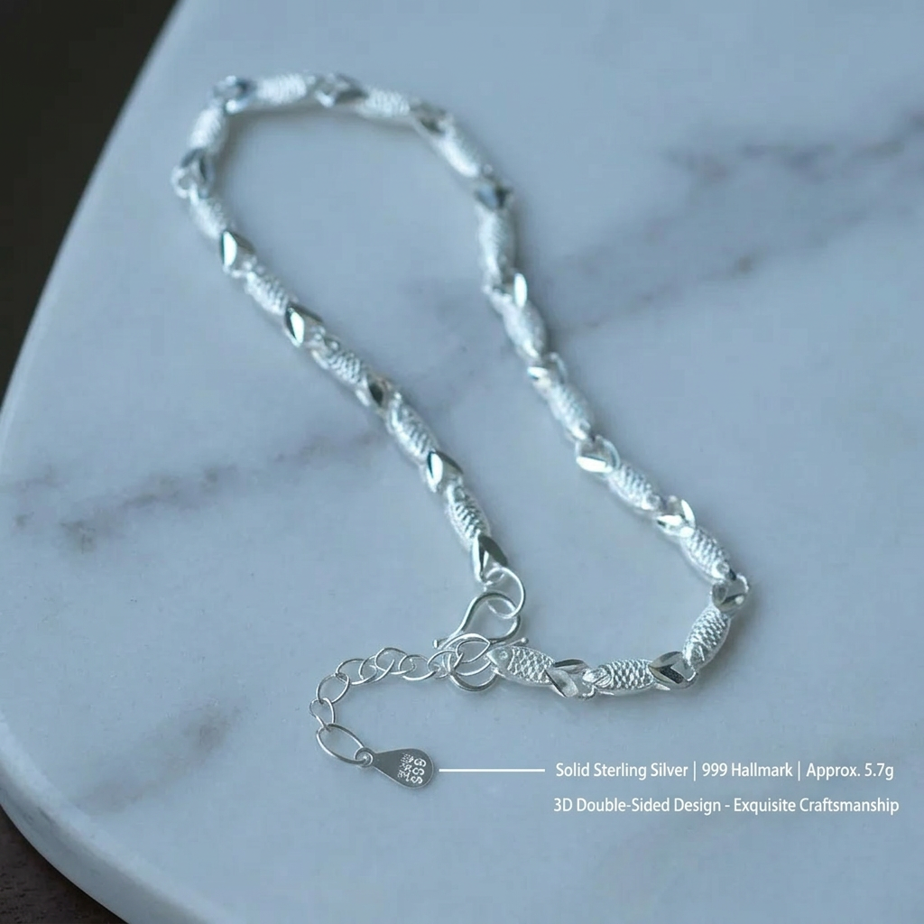 999 Fine Solid Silver Koi Fish Charms Good Luck Premium Bracelet