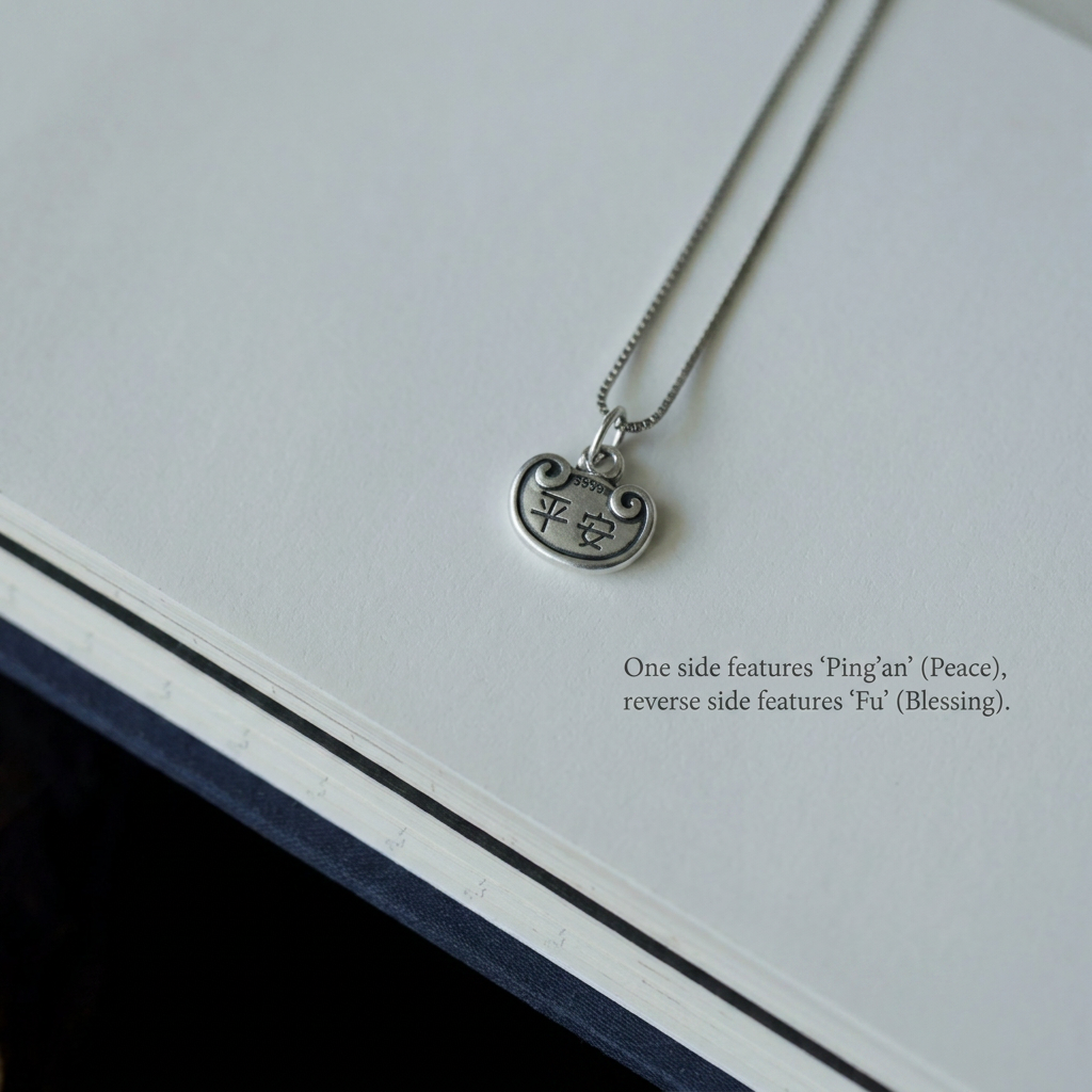 999 Fine Silver Peace Lock Pendant Blessing Charm Necklace