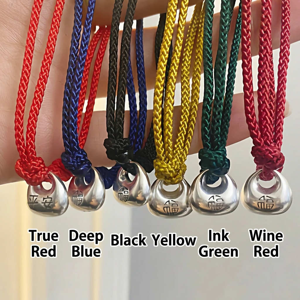 999 Fine Solid Silver Safety and Peace Chinese Lock Charm Weaving Cord Bracelet