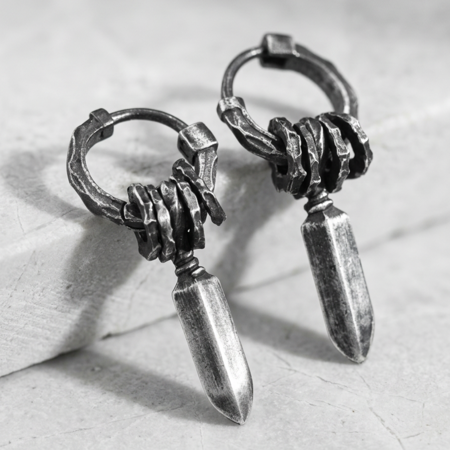 S999 Fine Silver Vintage Retro The Sword of Damocles Unisex Hoop Earrings