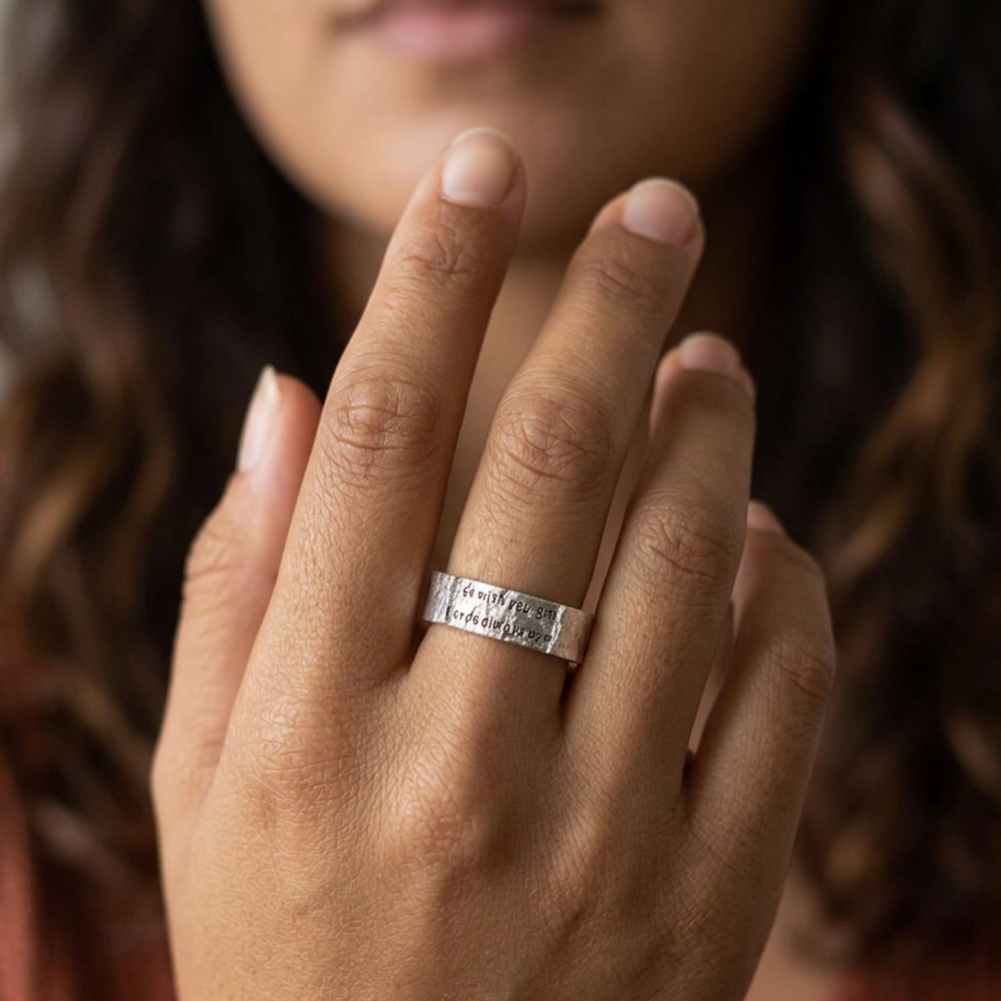 S999 Fine Silver Handmade Hug O'War Poem Love Letter Unique Couple Ring