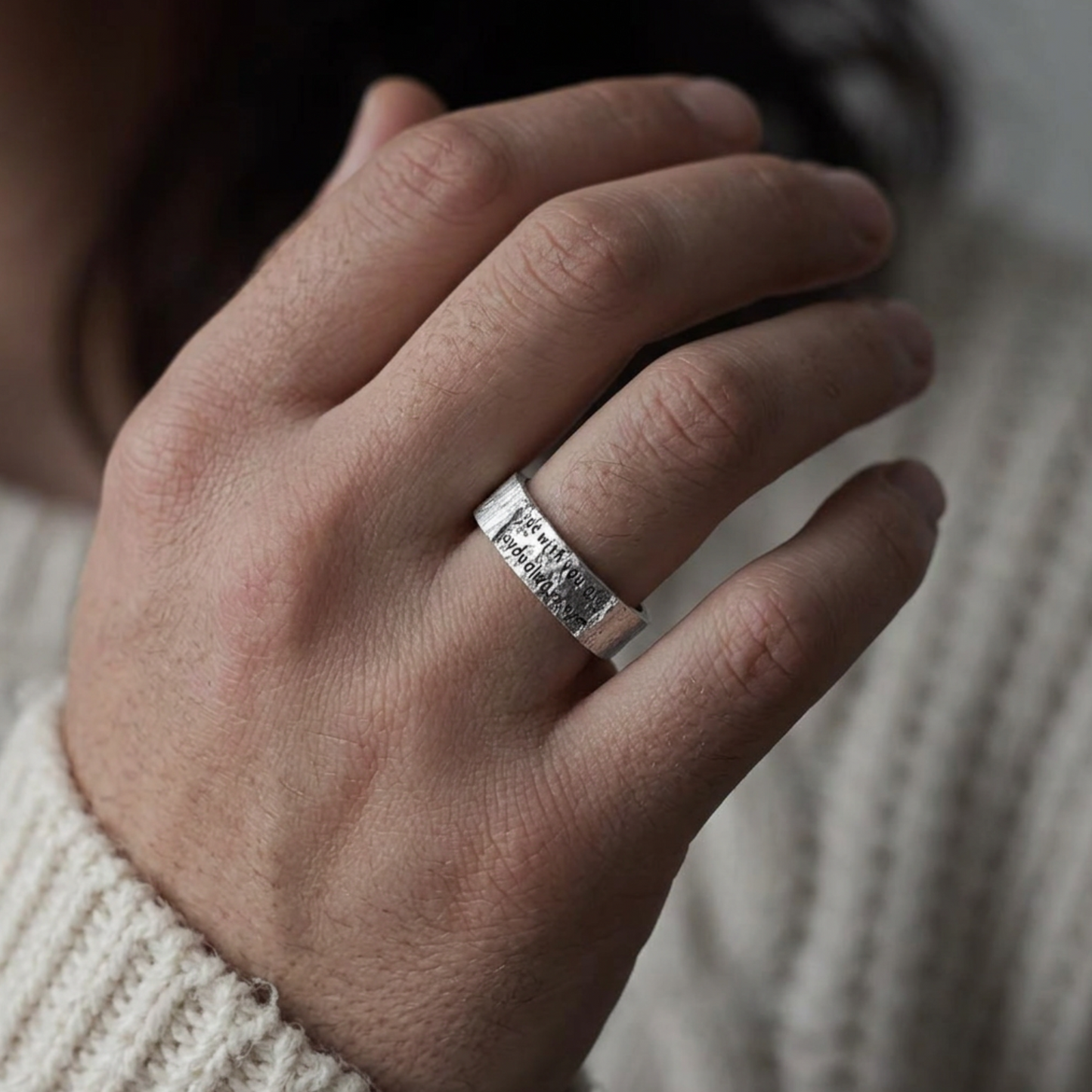 S999 Fine Silver Handmade Hug O'War Poem Love Letter Unique Couple Ring