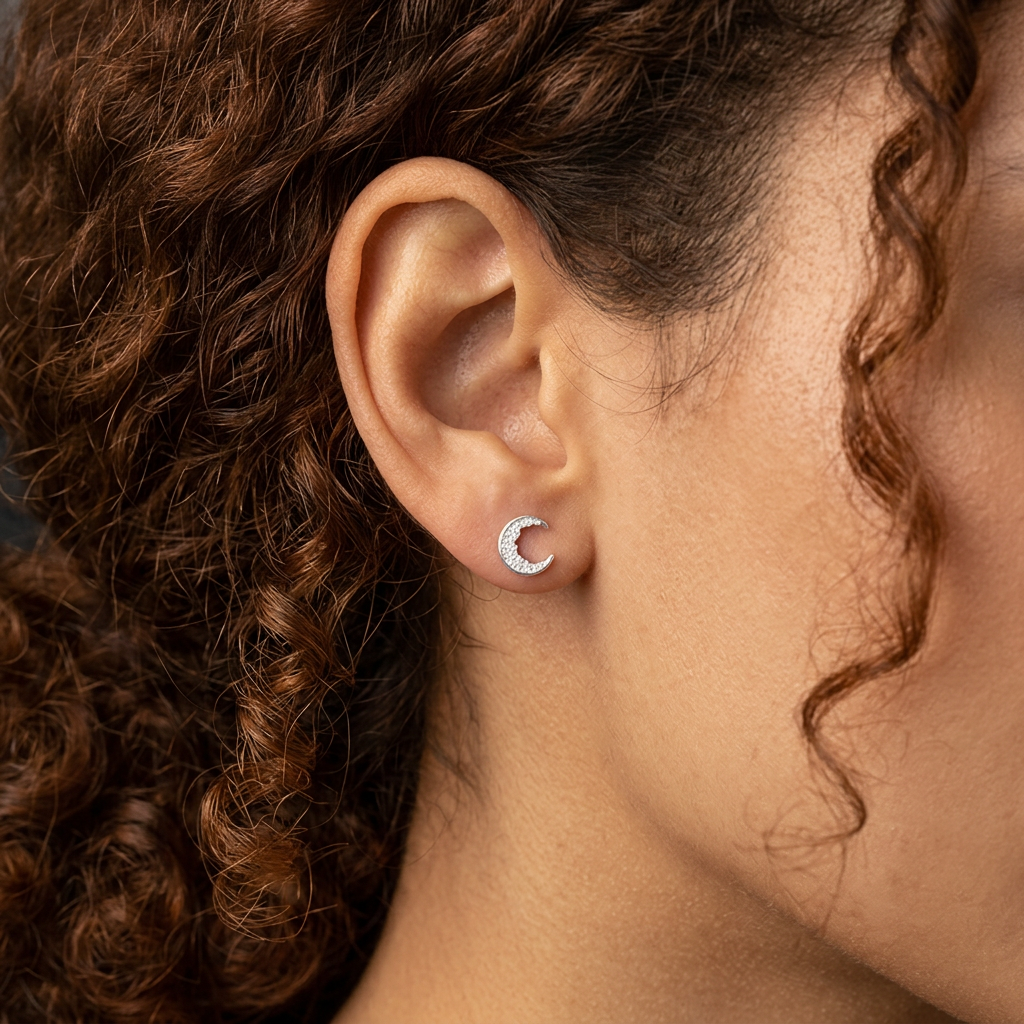 S999 Fine Silver Black & White Moon Couple Stud Earrings