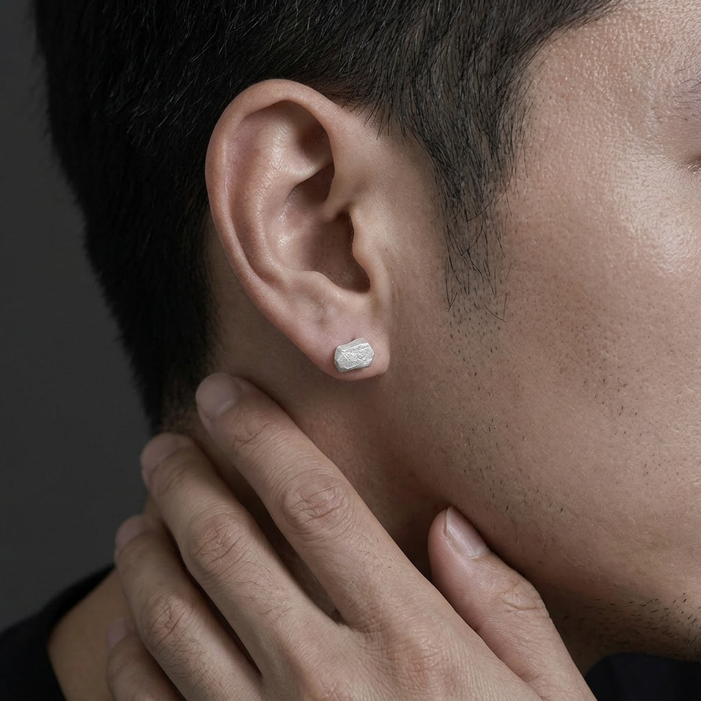 S999 Fine Silver Vintage Minimal Minimalist Men Women Stud Earrings