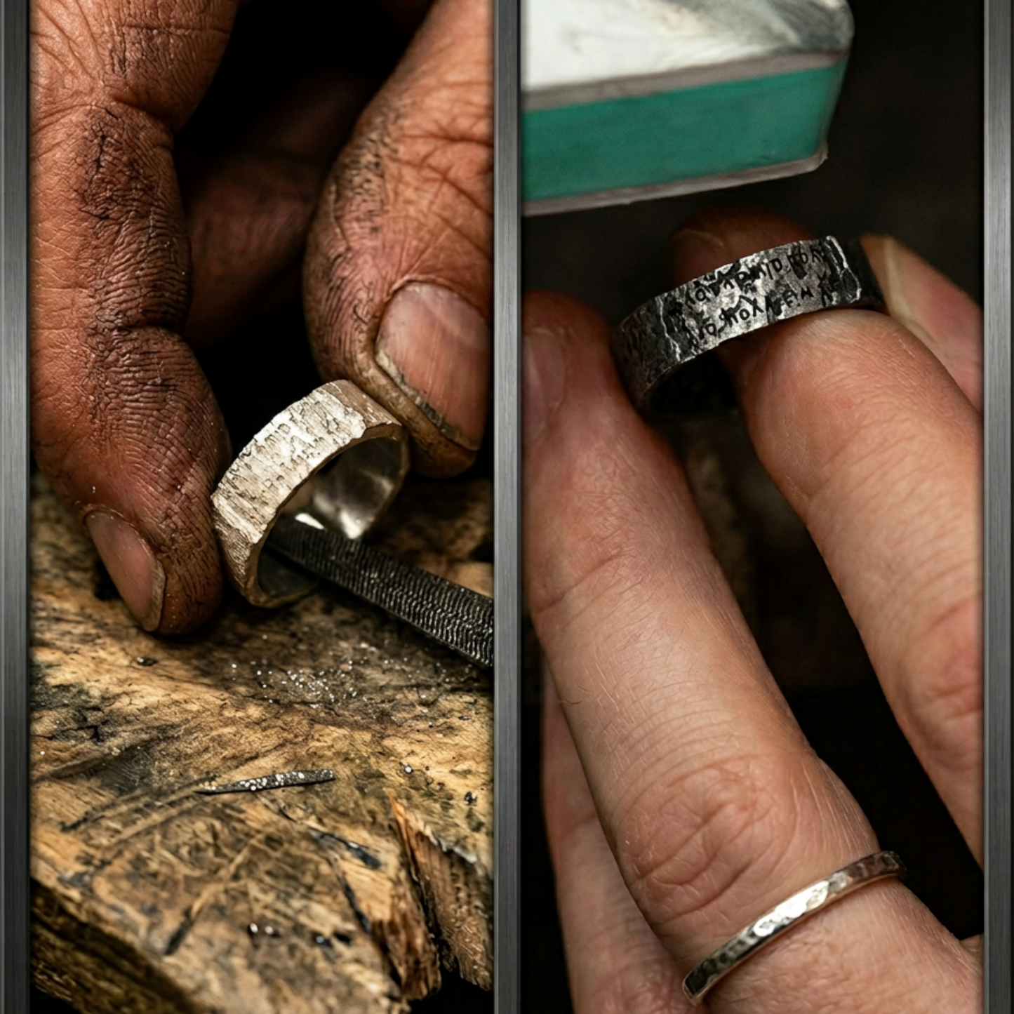S999 Fine Silver Handmade Hug O'War Poem Love Letter Unique Couple Ring