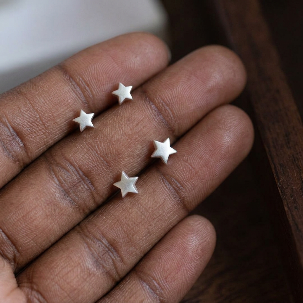 999 Fine Silver Minimal Style Star Unisex Stud Earring
