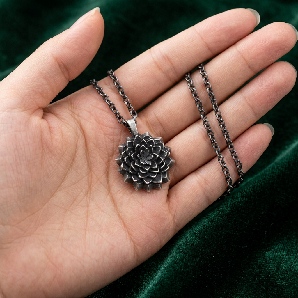 S999 Fine Silver Artistic Vintage Sunflower Flower Pendant Necklace Unisex