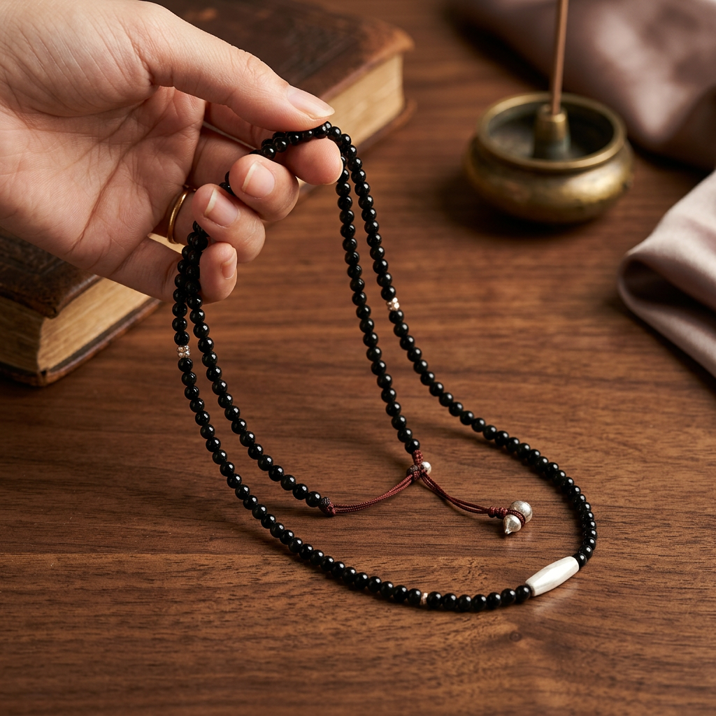 999 Fine Sterling Silver Charms Gourd Minimalist Black Agate Beads Necklace