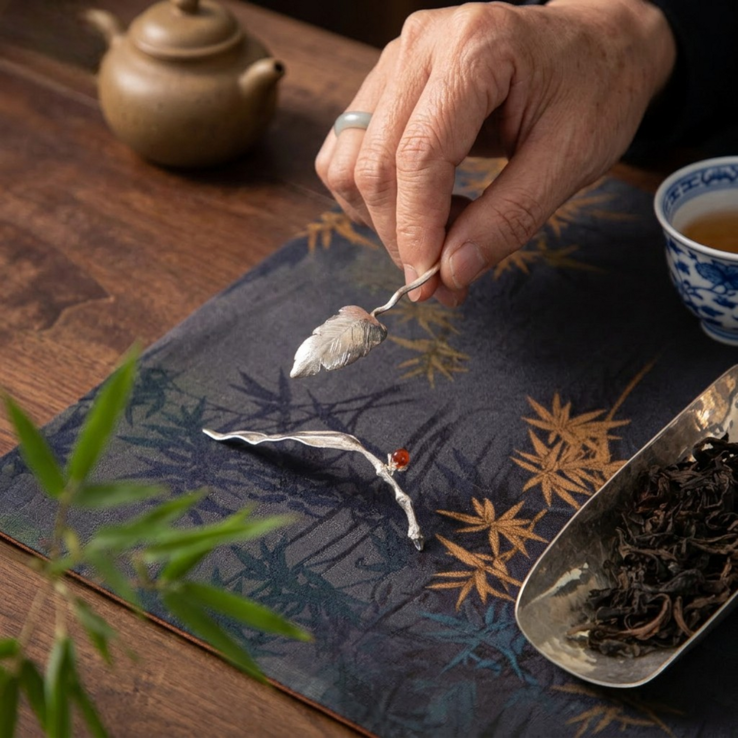 S999 Fine Silver Handcrafted Feather Tea Scoop Spoon