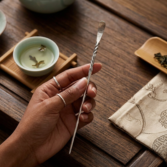 S999 Fine Silver Minimal Stirrer Twist Tea Spoon Needle