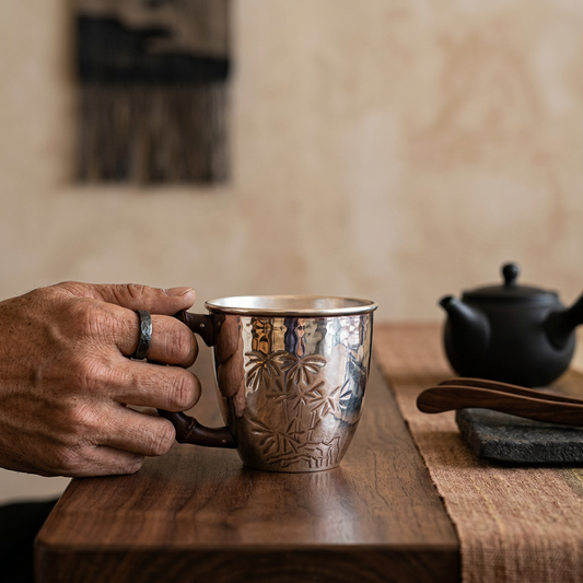 s999 Fine Silver Bamboo Mug Handmade Small Teacup Coffee Cup