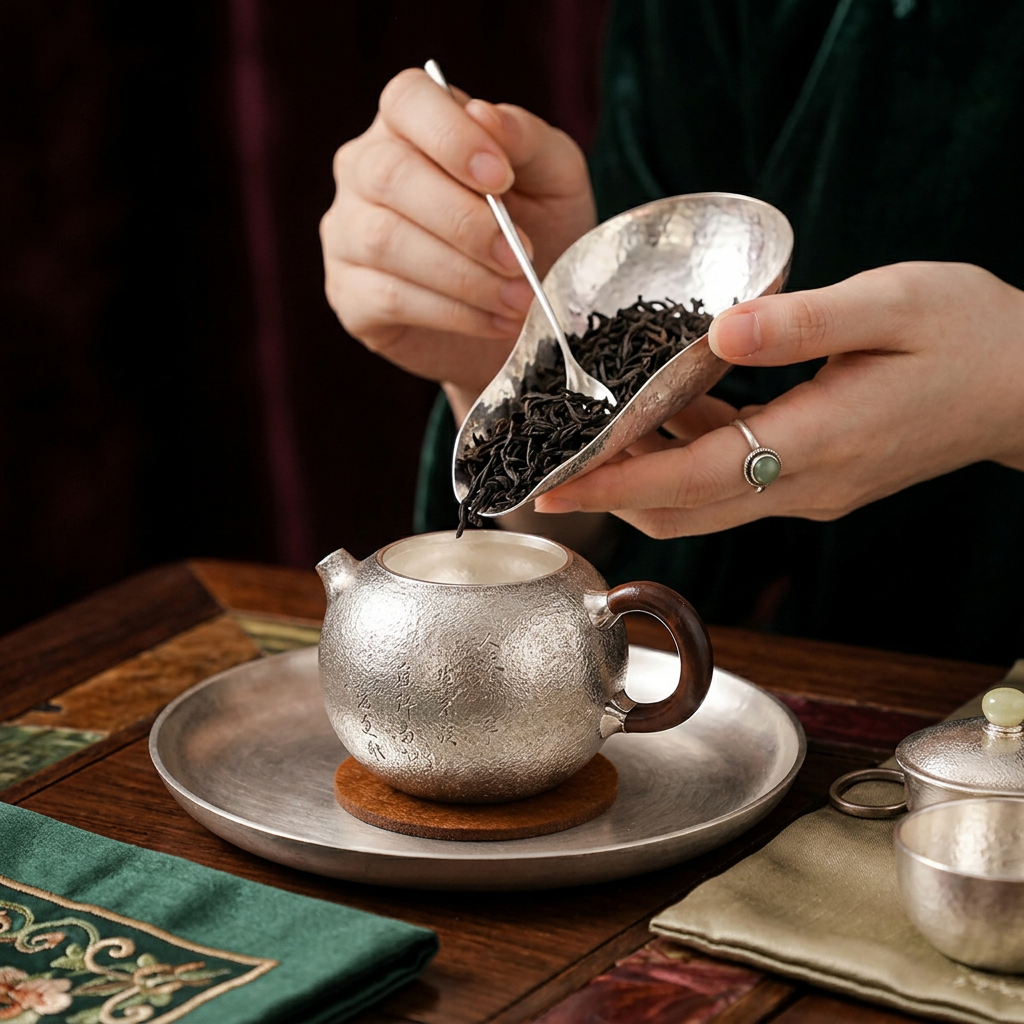 s999 Fine Silver Bamboo handle Minimalist Tea Kettle Pot
