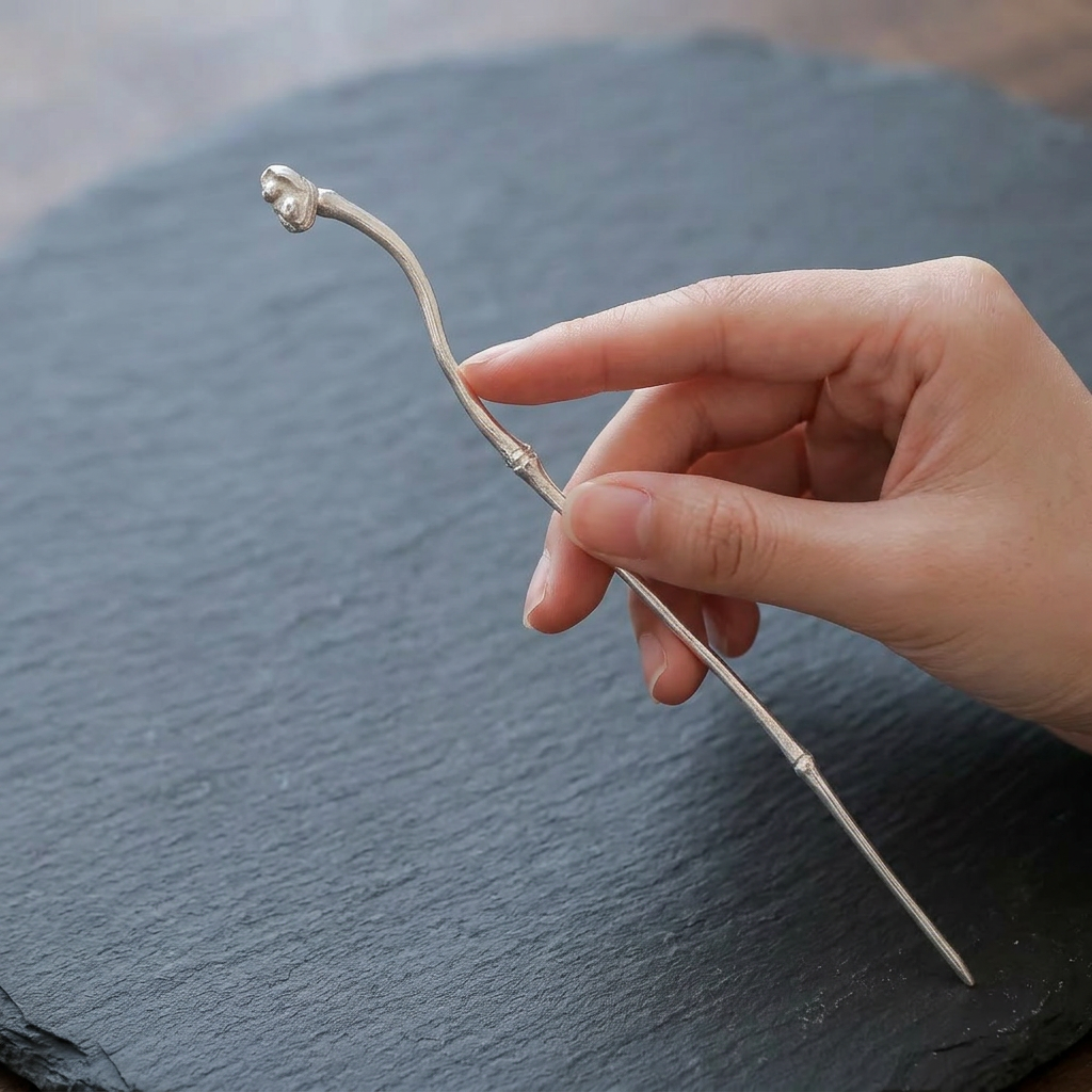 S999 Fine Silver Handcrafted Ruyi Auspicious Cloud Tea Needle And Tea Pick