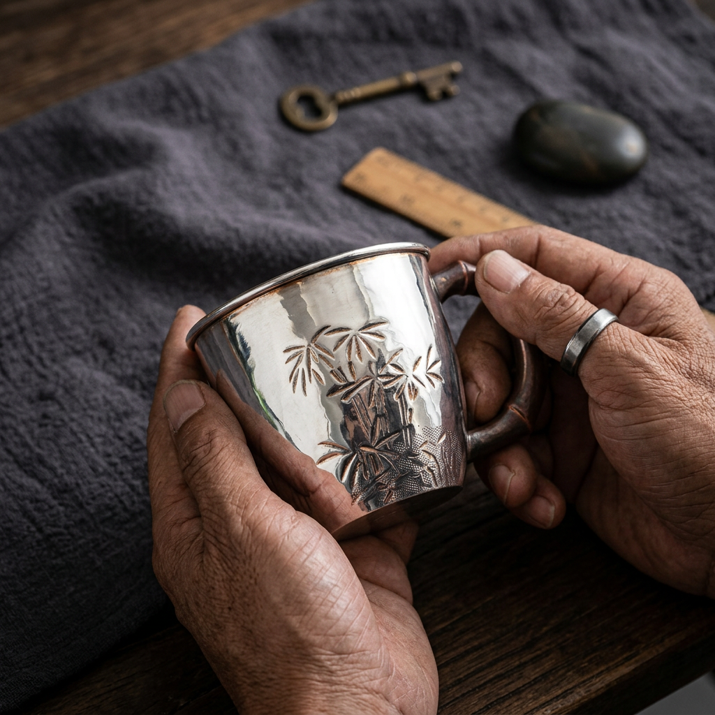 s999 Fine Silver Bamboo Mug Handmade Small Teacup Coffee Cup