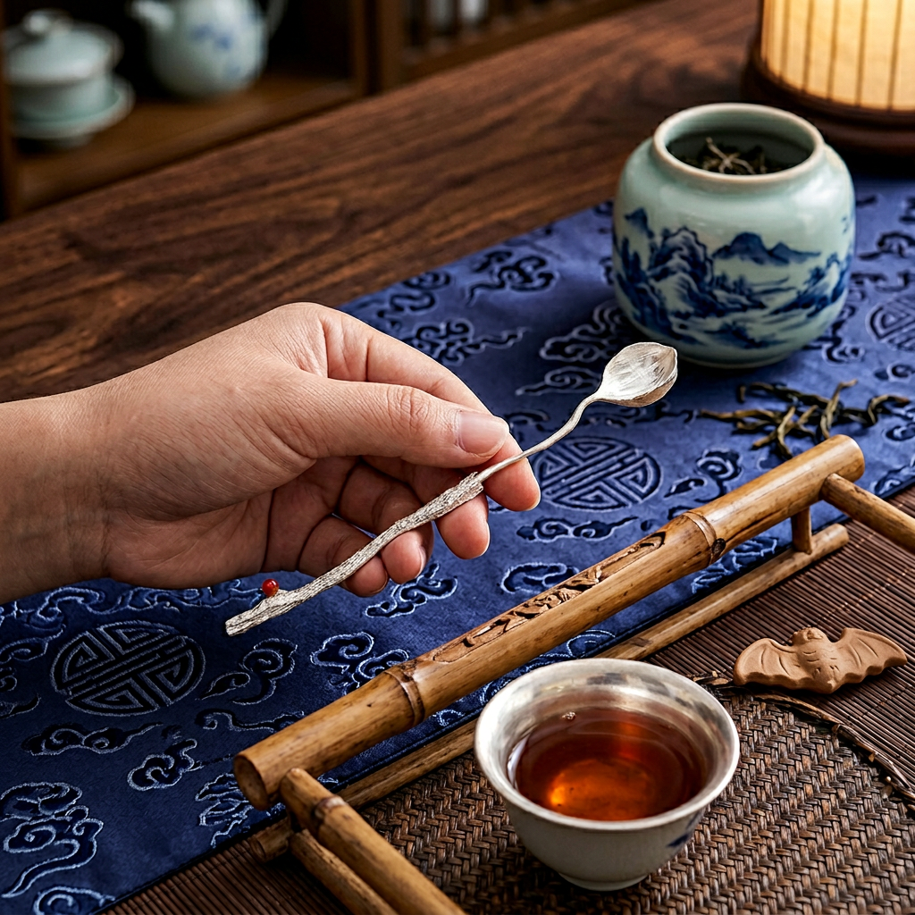 S999 Fine Silver Minimal Red Agate Stirrer Tea Spoon