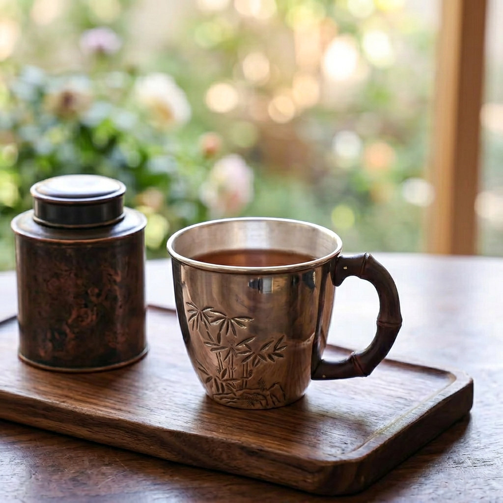 s999 Fine Silver Bamboo Mug Handmade Small Teacup Coffee Cup