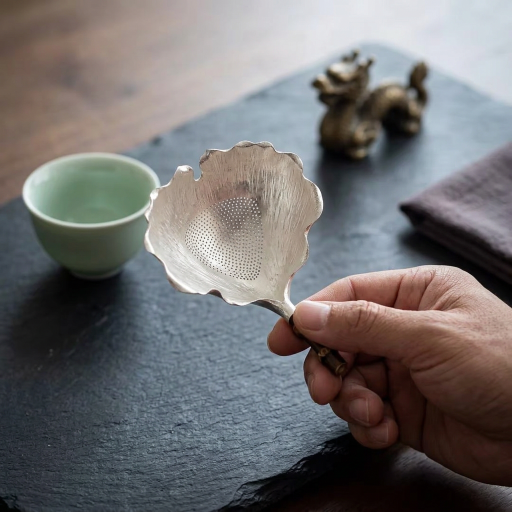 s999 Fine Silver Handcrafted Ginkgo Leaf Tea Strainer Tea Filter