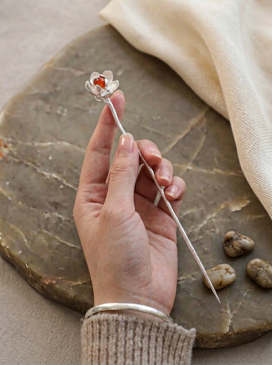 S999 Fine Silver Handcrafted Plum-blossom Motif Tea Needle and Pick