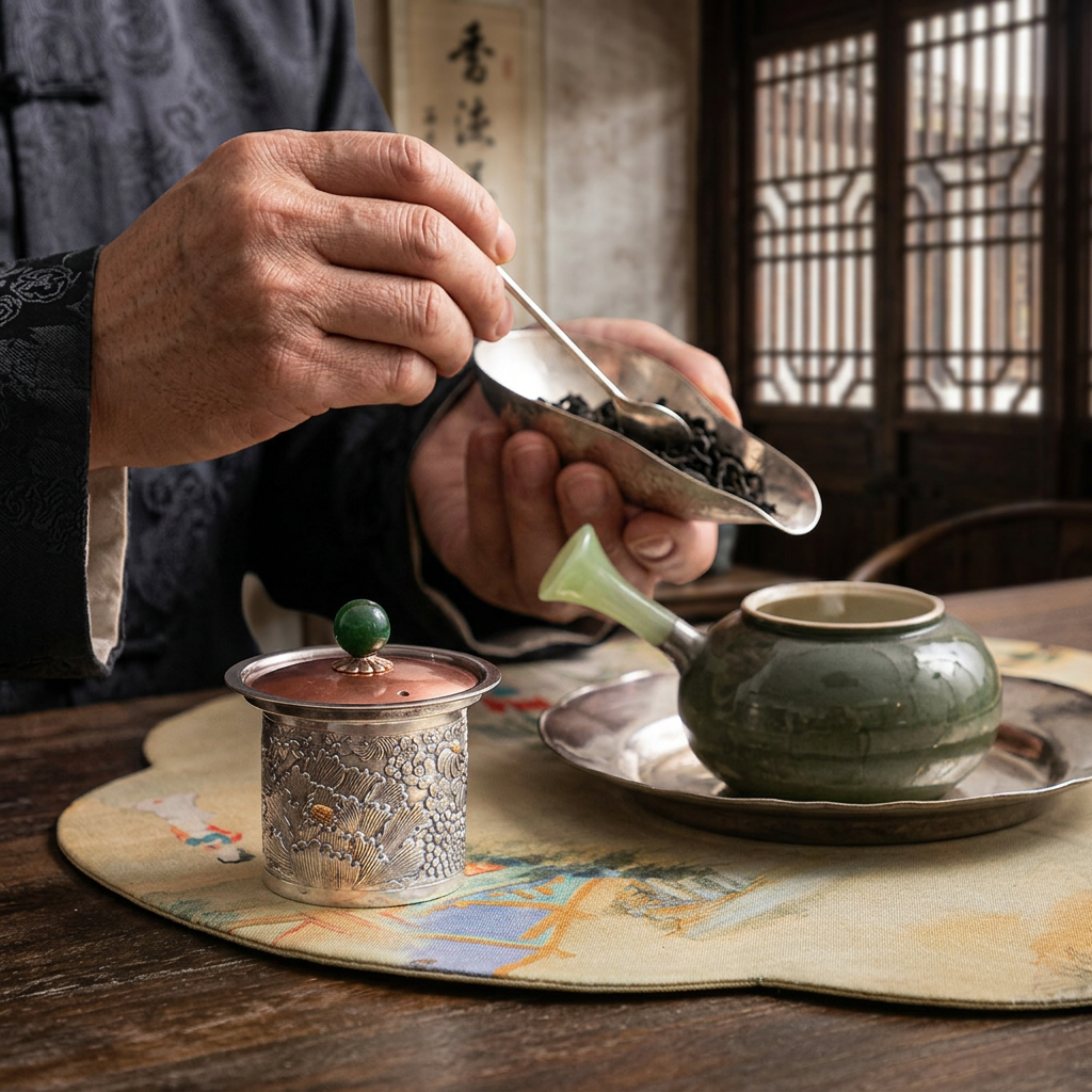 s999 Fine Silver Jade Engraved Flower Tea Pot Cover Stand Accessory
