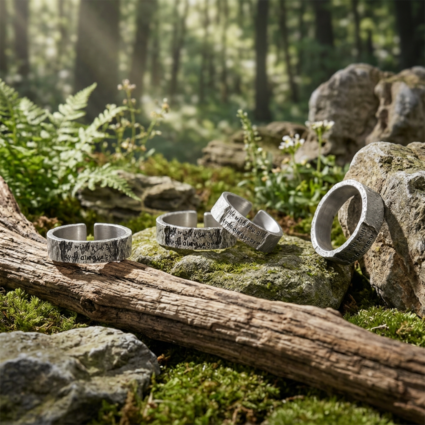 S999 Fine Silver Handmade Hug O'War Poem Love Letter Unique Couple Ring
