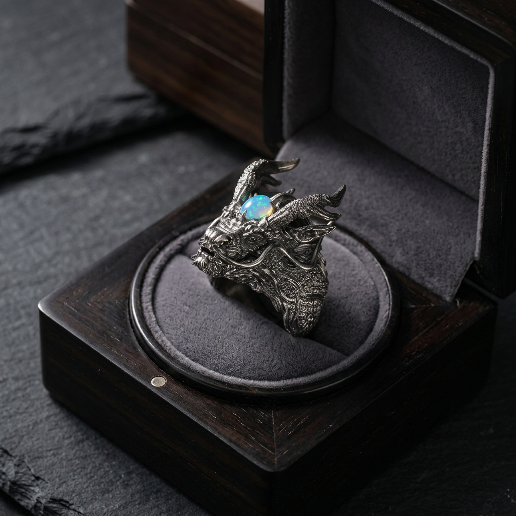 s925 Sterling Silver Unique Opal Dragon Ring