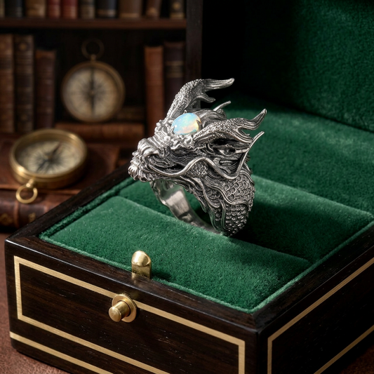 s925 Sterling Silver Unique Opal Dragon Ring