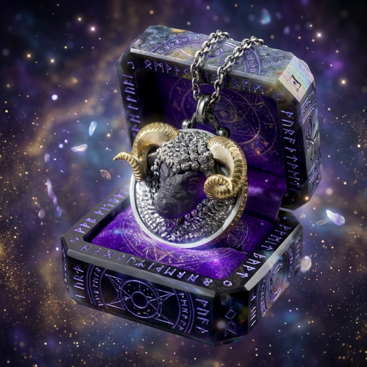 s925 Sterling Silver Zodiac Sheep Head Pendant with Amethyst Necklace