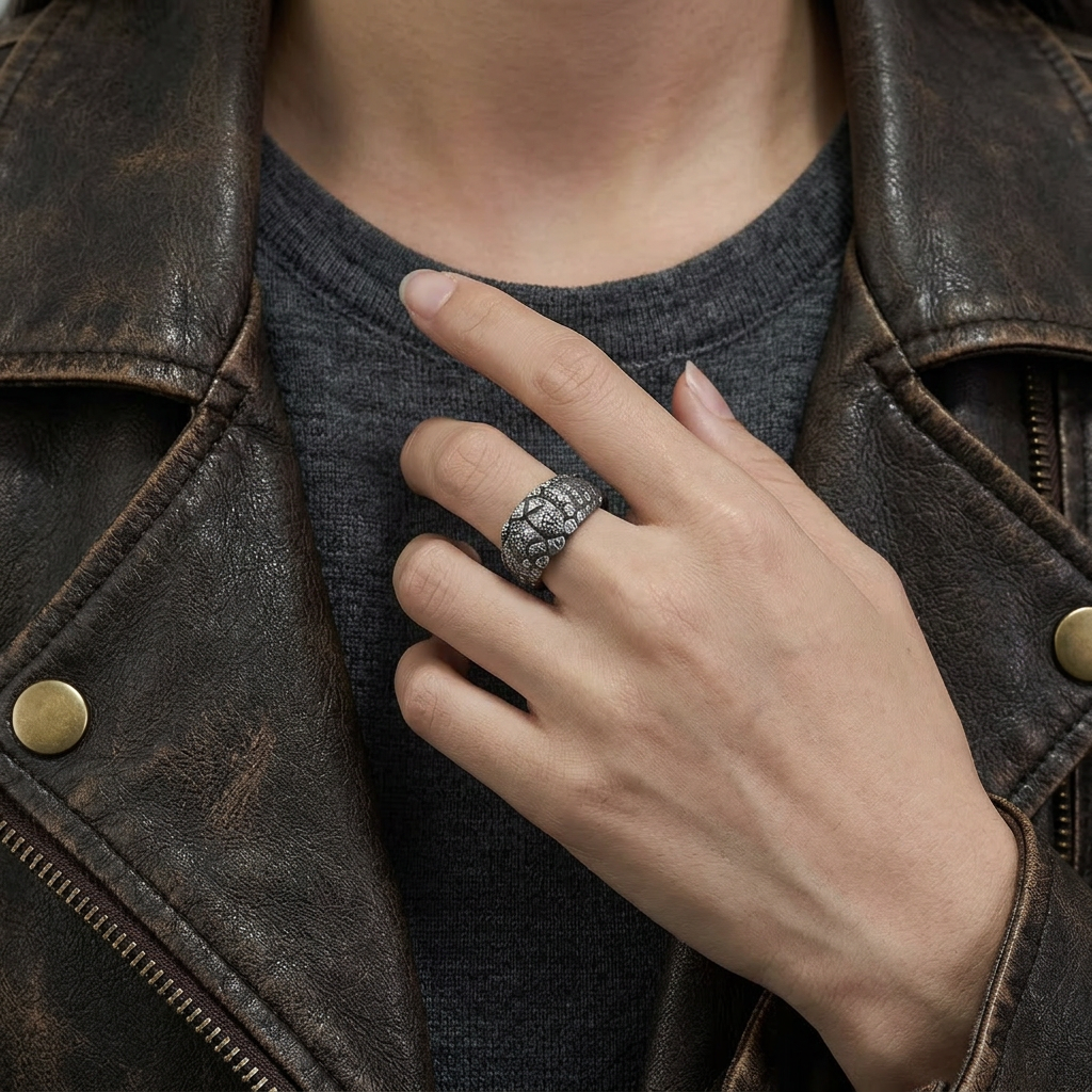 S999 Fine Silver Vintage Spirit Snake Band Men Ring