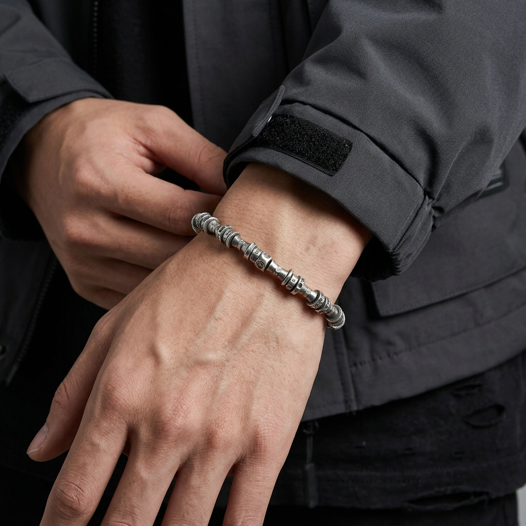 S999 Fine Silver Vintage Beads Unisex Peace and Joy Chinese Bracelet