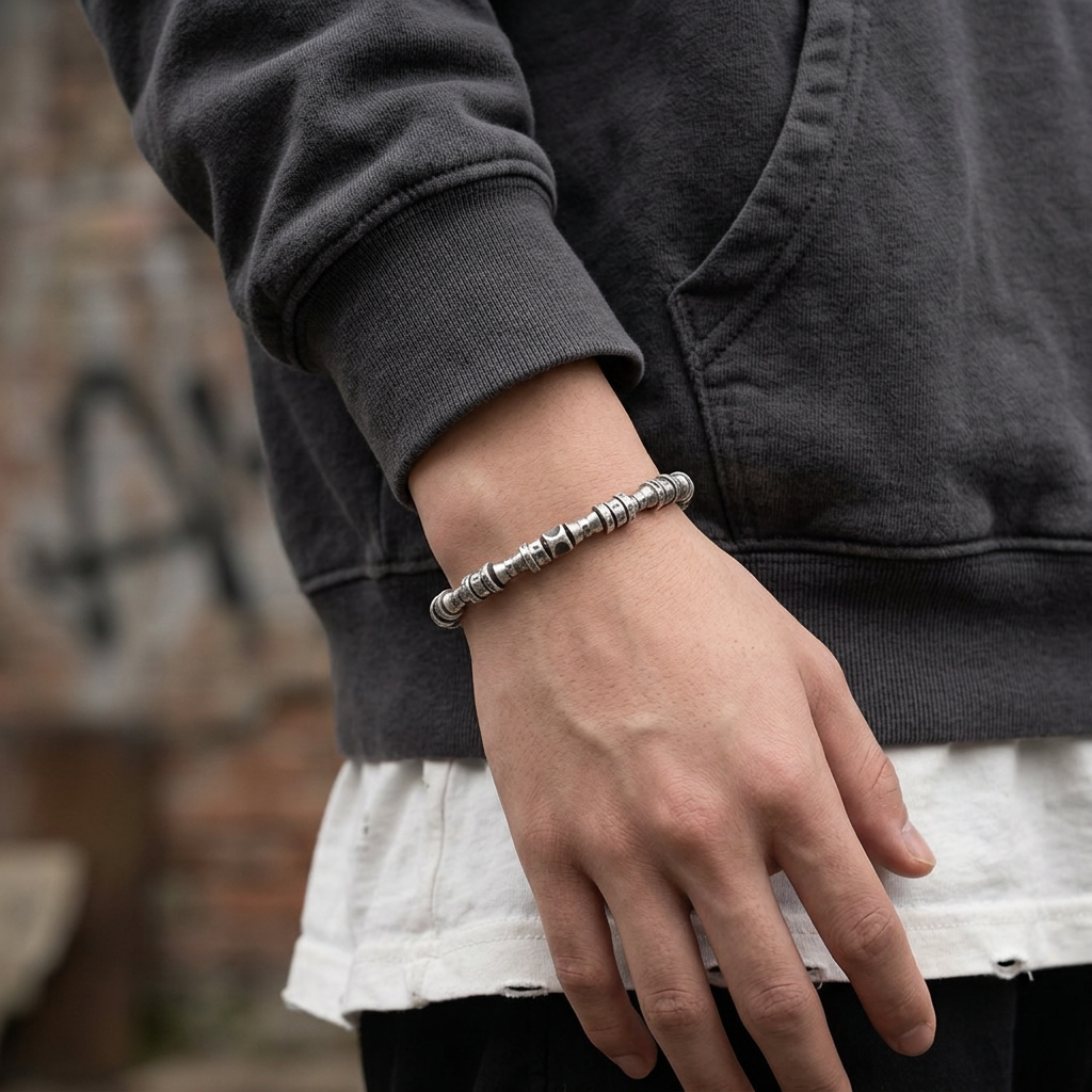 S999 Fine Silver Vintage Beads Unisex Peace and Joy Chinese Bracelet