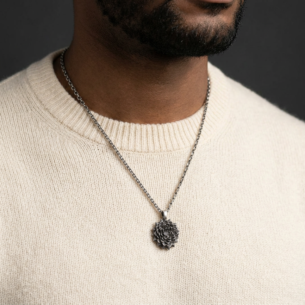 S999 Fine Silver Artistic Vintage Sunflower Flower Pendant Necklace Unisex