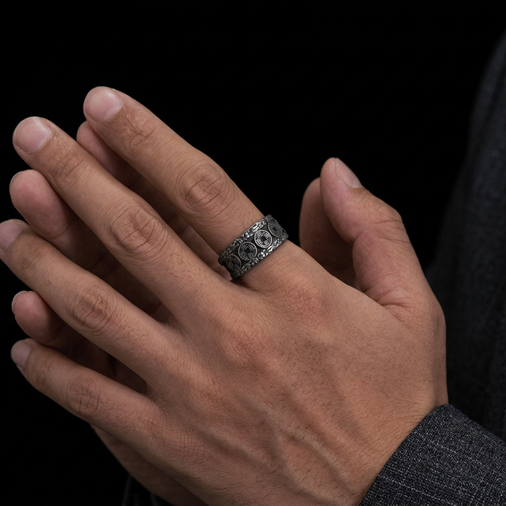 S999 Fine Silver Vintage Five Emperor Coins Ring Men Women