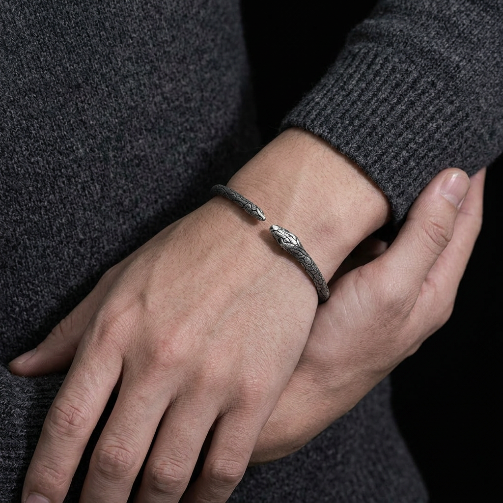 S999 Fine Silver Vintage Unisex Spirit Snake Bangle Bracelet