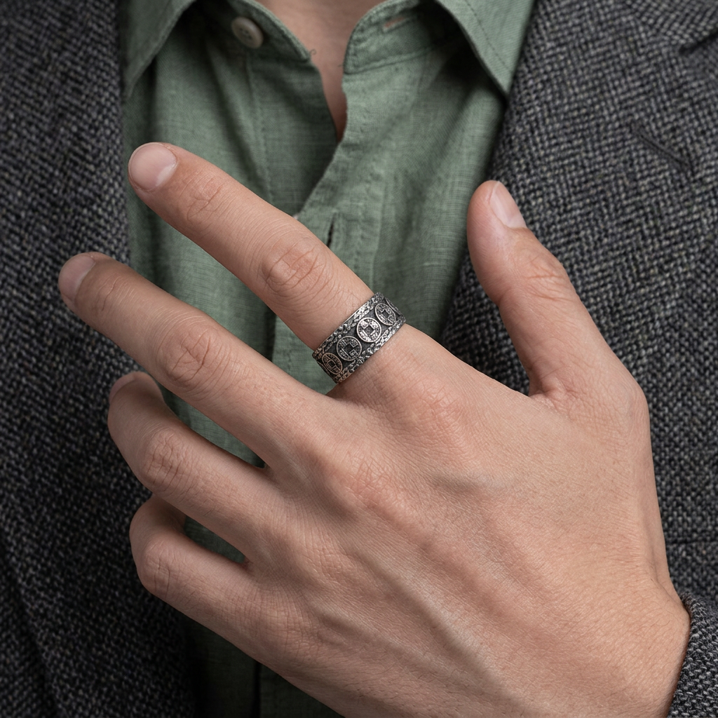 S999 Fine Silver Vintage Five Emperor Coins Ring Men Women