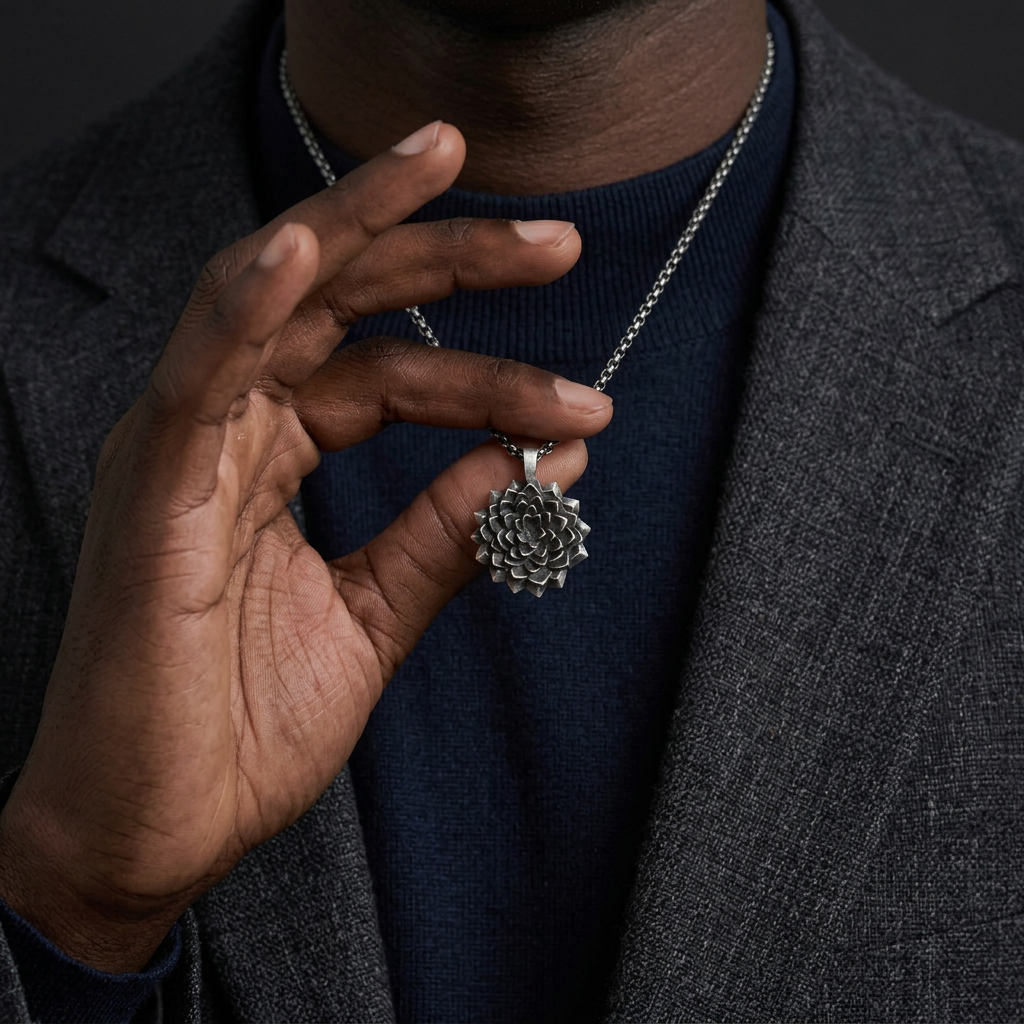 S999 Fine Silver Artistic Vintage Sunflower Flower Pendant Necklace Unisex
