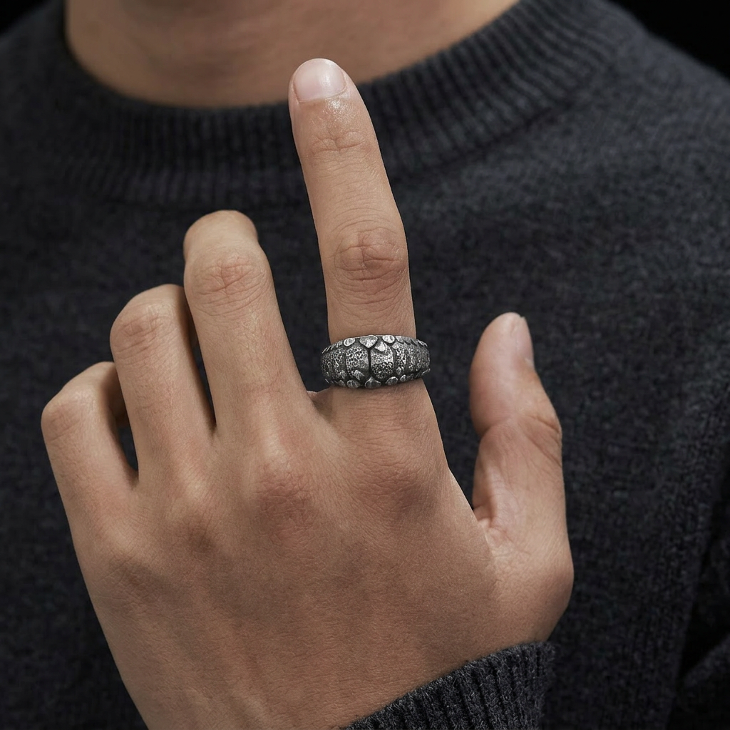 S999 Fine Silver Vintage Spirit Snake Band Men Ring