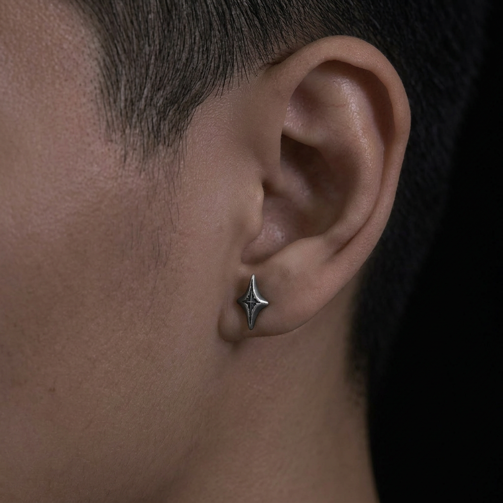 S999 Fine Silver Vintage Minimal Men Women Starlight Stud Earrings