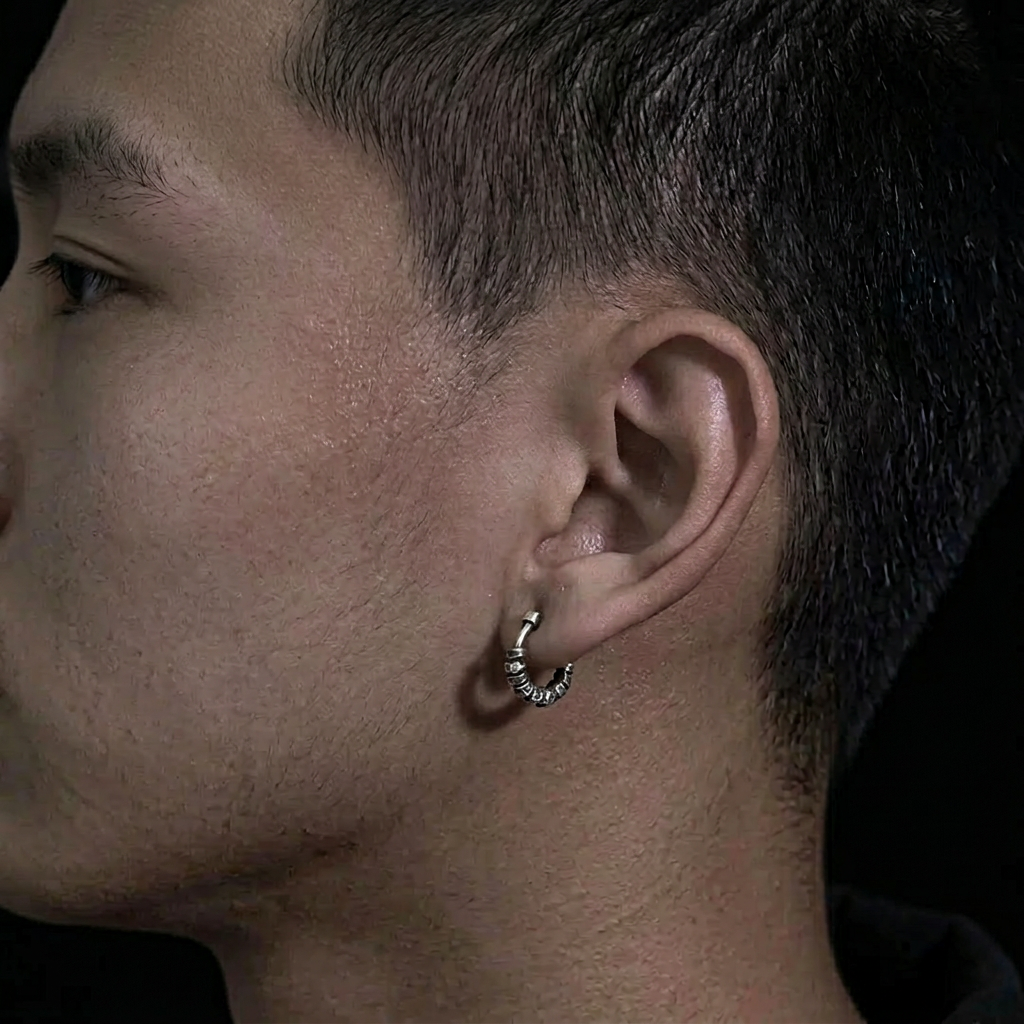 S999 Fine Silver Vintage Textured Hoop Unisex Earrings
