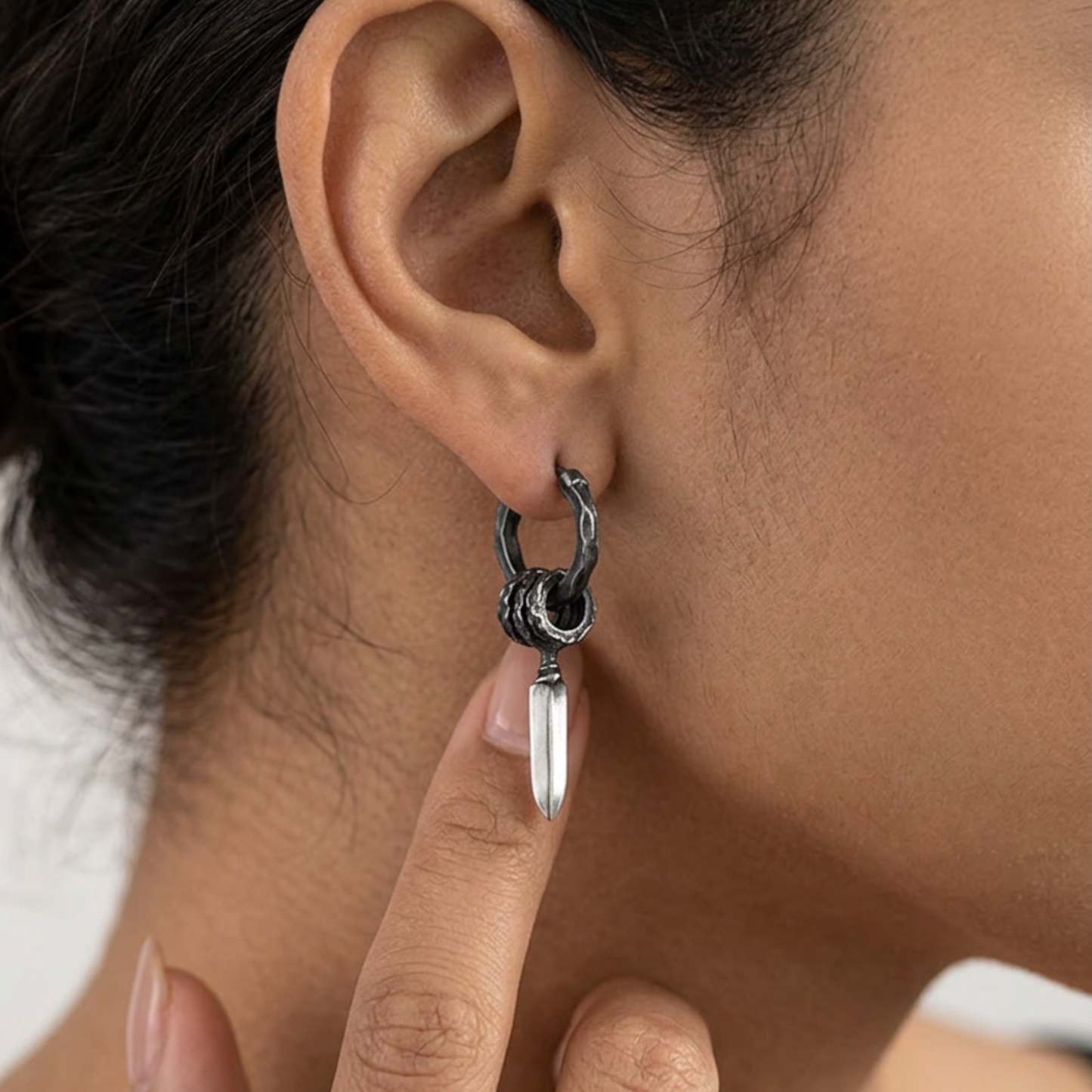 S999 Fine Silver Vintage Retro The Sword of Damocles Unisex Hoop Earrings