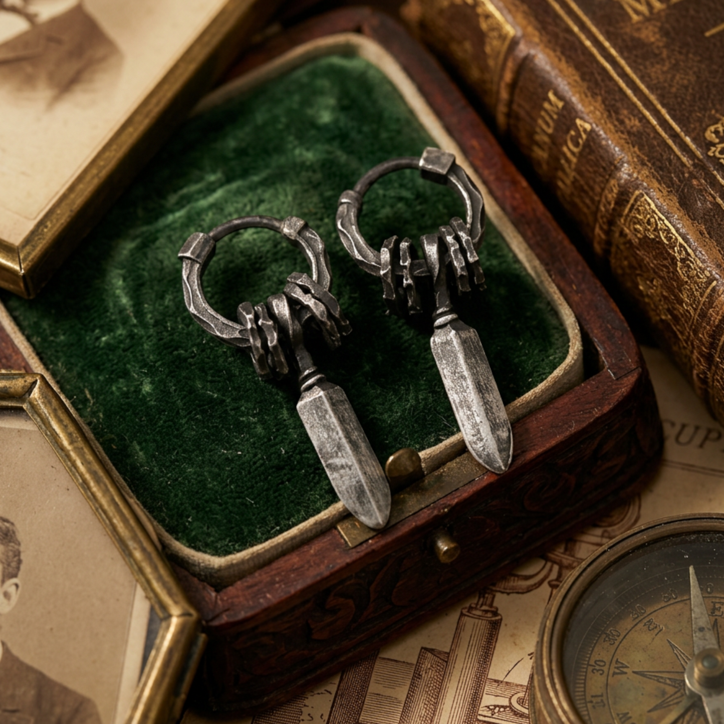 S999 Fine Silver Vintage Retro The Sword of Damocles Unisex Hoop Earrings