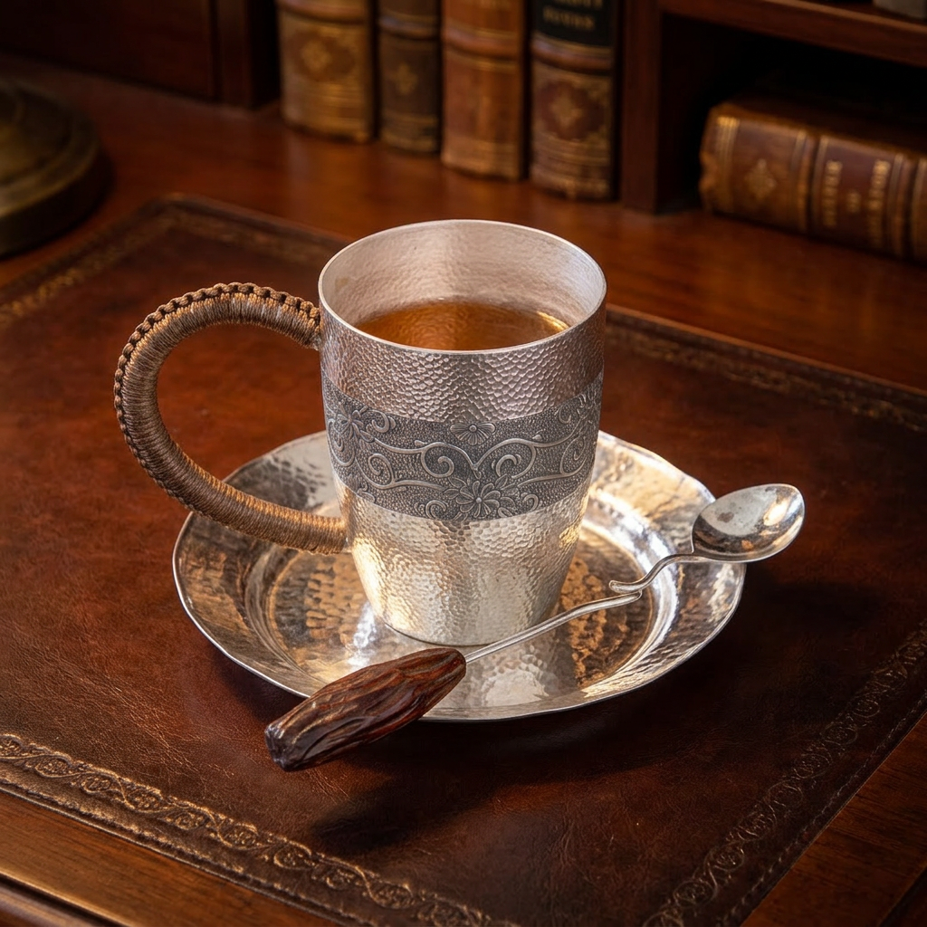 S999 Fine Silver Handcrafted Wooden Handle Tea Spoon Coffee Stirring Spoon