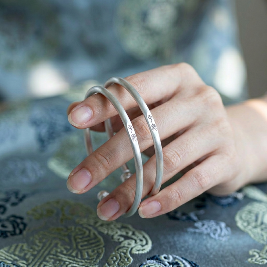 999 Fine Silver Peace and Joy Bangle Minimalist Engraved Bracelet