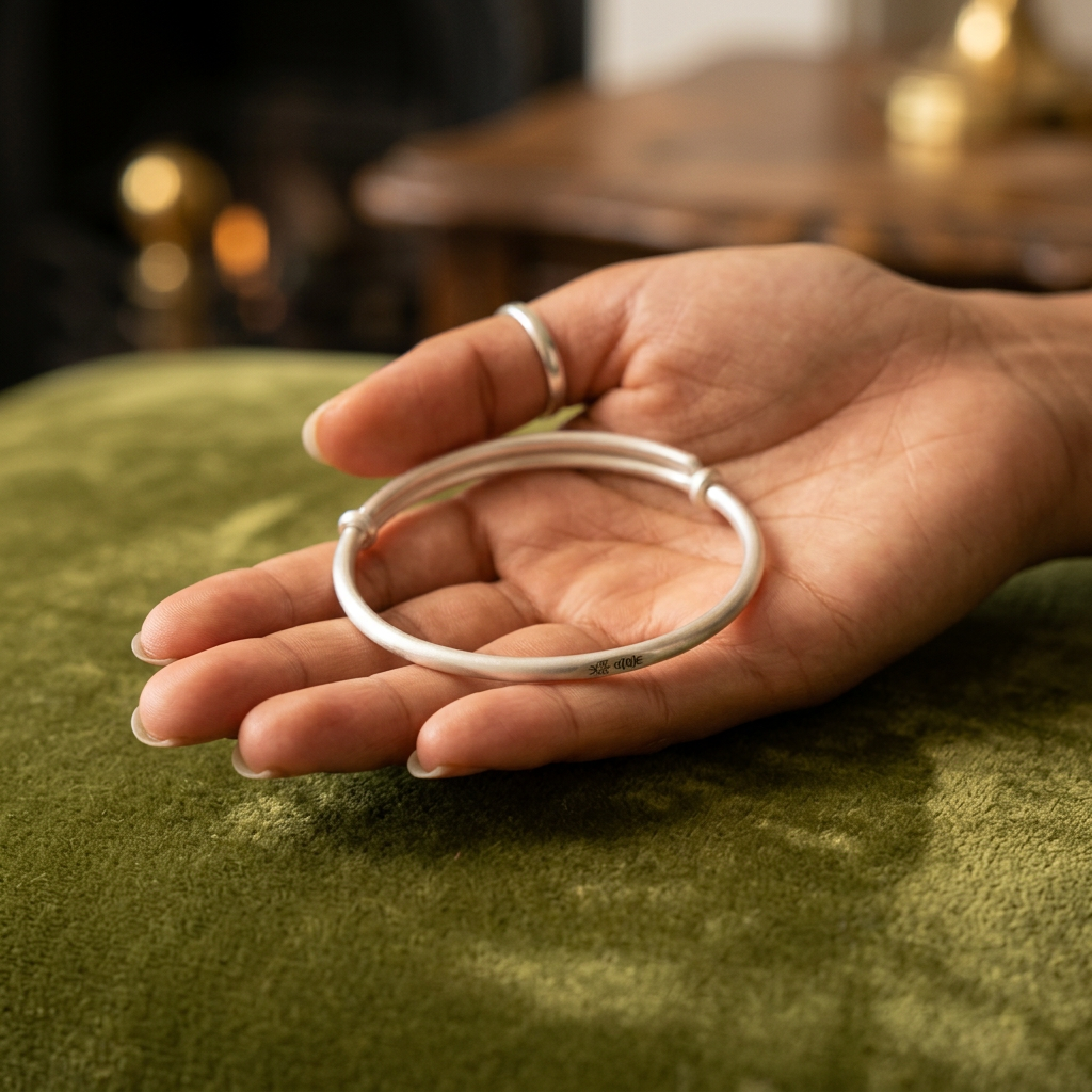 999 Fine Silver Peace and Joy Bangle Minimalist Engraved Bracelet