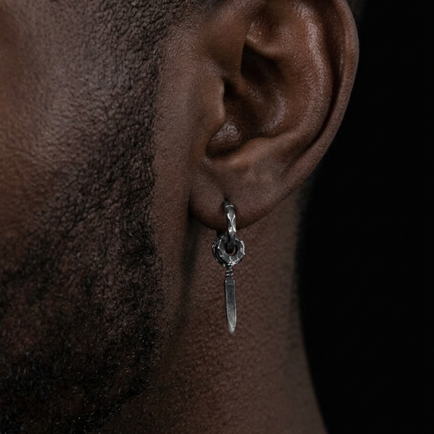 S999 Fine Silver Vintage Retro The Sword of Damocles Unisex Hoop Earrings